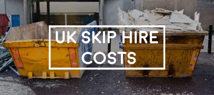 skips plus text 'UK skip hire costs' written across them